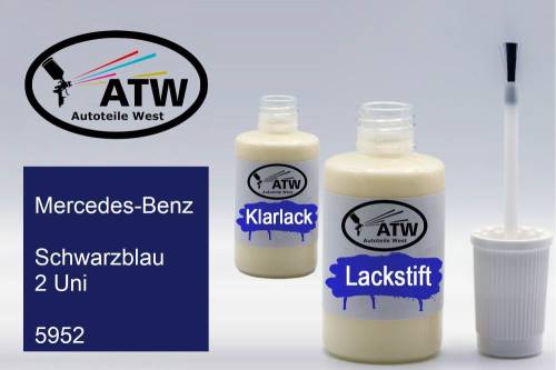 Mercedes-Benz, Schwarzblau 2 Uni, 5952: 20ml Lackstift + 20ml Klarlack - Set, von ATW Autoteile West.